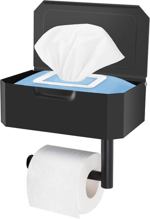Тримач для туалетних рулонів без свердління, чорний тримач для туалетних рулонів з коробкою для вологих серветок, тримач для туале