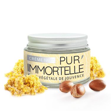 Нічний крем для обличчя Pur'Immortelle Bio антивікова доглядальна косметика з імортелем, гіалуроновою кислотою, арганою олією та олією примули вечірньої 99 натурального походження виготовлено у Франції 50 мл PROPOS'NATURE