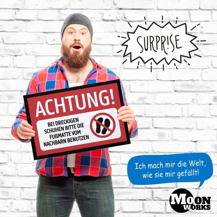 Килимок MoonWorks Увага Якщо ваше взуття брудне, будь ласка, скористайтеся килимком сусіда. Забавний, нековзний та миється. Чорний, 60x40 см. Увага, чорний