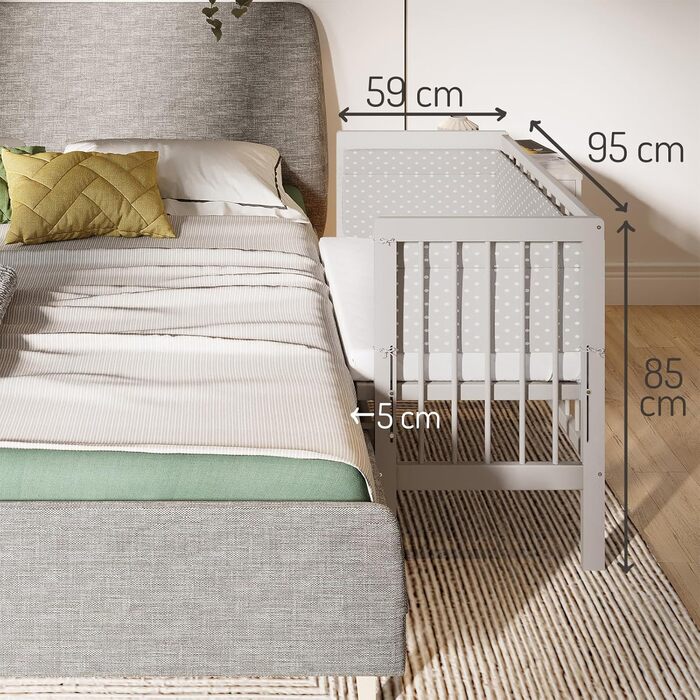 Ліжечко-ліжечко FabiMax 4674 Basic, сірого кольору, вкл. комфортний матрац та сірий кубічний бортик. Сірий кубічний комфортний матрац.