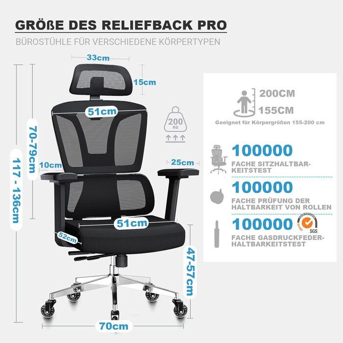 Ергономічне офісне крісло Storeo Imp, до 200 кг, сітка / тканина, чорний