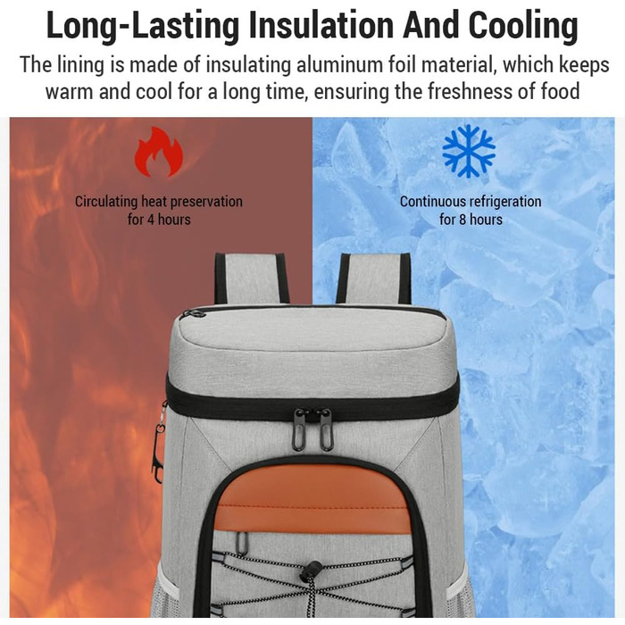 Рюкзак-холодильник Tourit, кемпінговий рюкзак-холодильник з відділенням для обіду, утеплений, водовідштовхувальний, для чоловіків/жінок, пікніків, подорожей, спорту, велика місткість, легкий, водонепроникна підкладка, сірий