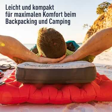 Дорожня подушка Aeros Down L - Ультралегка та надувна - Матеріал 10D - Преміальна пухова подушка - Нековзка - Для походів та кемпінгу - 42 x 28 x 12 см - Сіра - 95 г Велика сіра