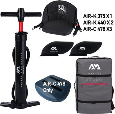 Надувний каяк преміум-класу Aqua Marina Tomahawk AIR-K високого тиску Drop-Stitch для 1 особи, довжина 375 см, темно-синій/жовтий