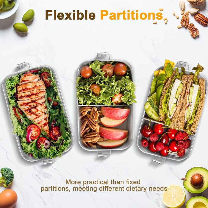 Ланчбокс Cozary з нержавіючої сталі, 1000 мл, для дорослих, з роздільниками, без BPA, герметичний бento-бокс з ущільнювачем для роботи, школи та пікніків