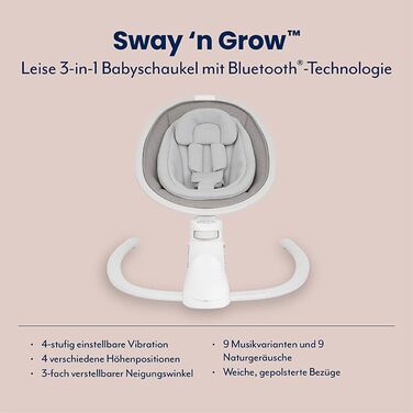 Гойдалка-шезлонг Graco Sway n Grow 3-в-1, від народження до 4 років (18 кг), з плавним та тихим гойданням, 3 положення спинки, колір Heather