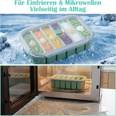 Контейнери для заморожування супів, 2 шт., силіконові лотки для заморожування на 6 відділень з кришками, герметичні та герметичні, підходять для супу, дитячого харчування, кубиків льоду, бульйону, соусу або масла, контейнери для заморожування кубиків льод