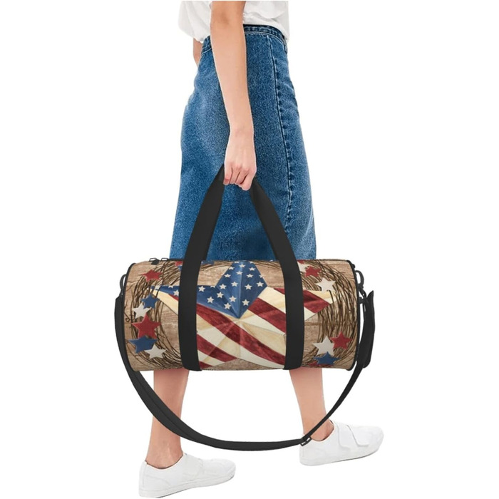 Спортивна сумка для подорожей, дизайн Американський патріотичний принт, Чорний колір, Універсальний розмір
