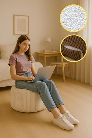 Ігровий пуф-мішок Chilly Pilley Cord, водонепроникний, знімний чохол з наповнювачем EPS, кругла подушка для сидіння для дітей та дорослих, багато кольорів на вибір (бірюзовий)