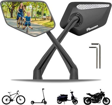 Велосипедні дзеркала REEZER (праве ліве) з надзвичайно великою дзеркальною поверхнею - регульоване на 360 велосипедне дзеркало для керма електровелосипеда та електросамоката - дзеркало заднього виду, сумісне з усіма моделями - комплект пар (праве ліве)