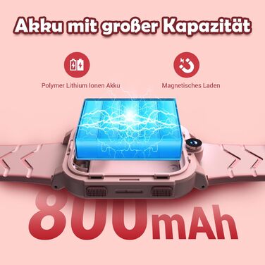 Розумний годинник Blackview Kids, слот для SIM-картки, LBSWiFiGPS-трекер, функція 4G, екстрений виклик SOS, телефонні дзвінки, відеодзвінки, голосовий чат, SMS, шкільний режим, дитячий годинник для дівчаток та хлопчиків, 4G - персиково-рожевий