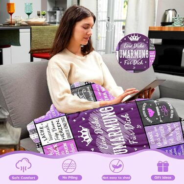 Подарунки для найкращої подруги/друзі плед 150x200 см Теплий плед-обіймач, подарунок для жінки, найкращої подруги Фланелевий плед-обіймач, подарунок для жінки, сестри, дочки, мами на день народження, Різдво, фіолетовий 150x200 см