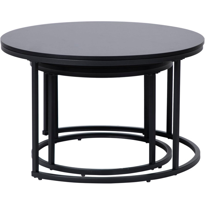 Набір з 2 круглих дерев&39яних журнальних столиків Home Collective, сучасний стіл для вітальні, бічний столик 2-в-1 з металевим каркасом для вітальні, офісу, дизайн лофт, двоспальний Чорний, великий, круглий
