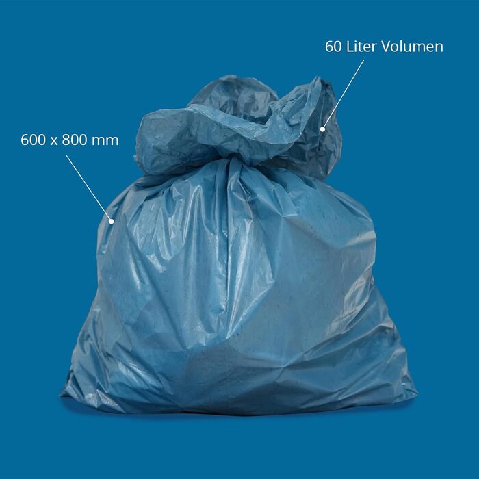 Міцні пакети для сміття Hypafol 200, стійкі до розривів надзвичайно міцні пакети для сміття 20 синіх рулонів Об&39єм 60 л міцні пакети для сміття, виготовлені з екологічно чистої переробленої плівки