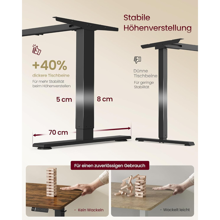 Стіл VASAGLE з регульованою висотою, 160 x 80 см, порт USB-C, подовжувач для зберігання, стіл для роботи стоячи, нагадування про тривале сидіння, 3 кнопки пам&39яті, для офісу, вінтажний коричневий LSD146KD02 160 x 80 см вінтажний коричневий