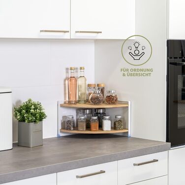 Кутова полиця для спецій eluno з бамбуковими полицями та захистом від подряпин, окремостояча кутова полиця для кухні, універсальний органайзер для більшого простору та порядку - комбінація матеріалів бамбук та метал (білий) білий