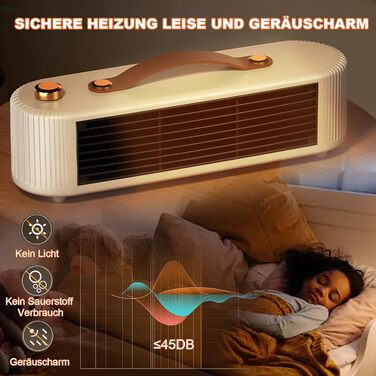 Енергозберігаючий міні-вентиляторний обігрівач потужністю 800 Вт, портативний керамічний вентиляторний обігрівач з термостатом для кемпінгу та ванних кімнат, захист від перегріву та перекидання, тихий (білий)