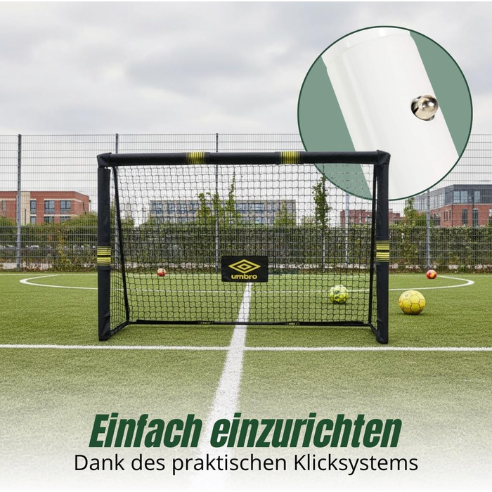Футбольні ворота Umbro - Великі футбольні ворота - Футбольні ворота - Футбольні ворота для саду, дітей та дорослих - Тренувальний футбольний інвентар для приміщень та вулиці - Метал - Чорний/Жовтий 240x160x8 см