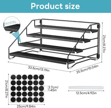 Рівнева підставка для спецій, регульована по висоті без свердління, металева підставка для спецій для кухні та шафи, з етикетками та ручкою, 4-