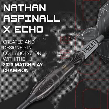 Набір дротиків Target Darts Nathan Aspinall x Echo зі швейцарським наконечником з вольфрамової сталі 90 дротики ASP Player Edition, дротики Pro Grip та дерги Pro Ultra No.2, в комплекті інструмент SP Tool, професійні набори дротиків 23 г