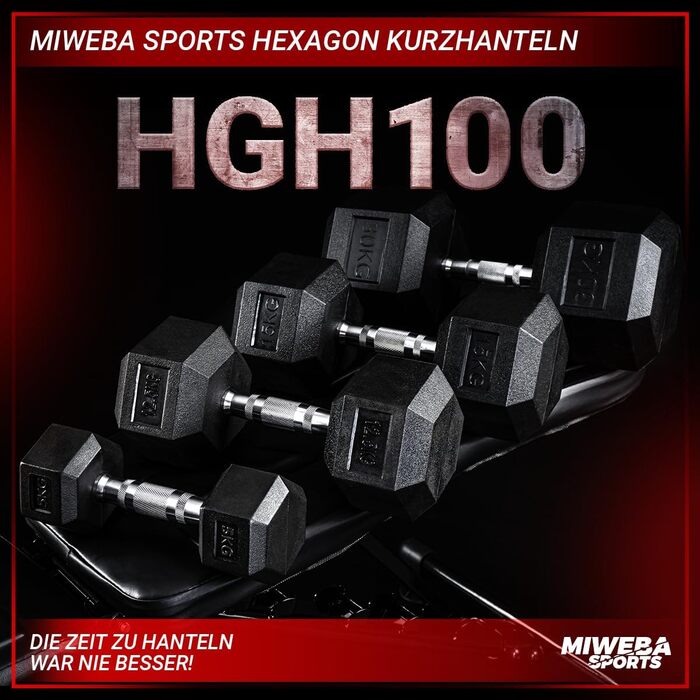 Гантелі шестигранні Miweba Sports HGH100 Пара по 12.5 кг (діапазон 2.5-30.0 кг)