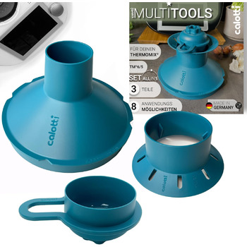 Мультитули Calotti для Thermomix TM6 і TM5 - Воронка, Редуктор камери міксера, Паровий камін, Захист від бризок, Квітка тіста, Кришка, Черпак, Форма для печива - все в одному - Вісім функцій, три частини, один комплект TM5 і TM6
