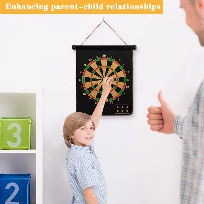 Магнітна мішень для дартсу LiRiQi для дітей з 12 безпечними дротиками, ігри для приміщень та вулиці для дітей/дорослих, двостороння мішень для дозвілля та спорту, подарунки для дітей 4-12 років, 38 см, 2 гачки