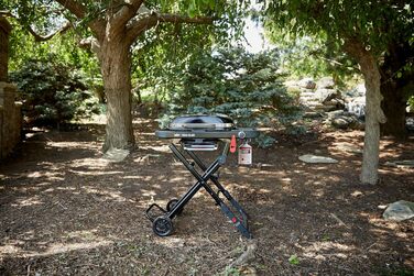 Компактний газовий гриль Weber Traveler з розкладним підставкою та колесами, модель 2026 року