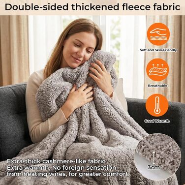 Електрична ковдра з підігрівом TLGREEN з автоматичним вимиканням, імітація овчини, двостороння надзвичайно пухнаста електрична ковдра з підігрівом, 130x180 см, 9 налаштувань нагріву, таймер, затишна ковдра, можна прати для дивана, софи, офісу, домашнього 