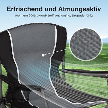 Комплект із 2 предметів Складане кемпінгове крісло, Складане крісло до 160 кг Кемпінгове крісло Складане крісло з підставками для чашок Складане крісло Кемпінгове рибальське крісло (сіре)