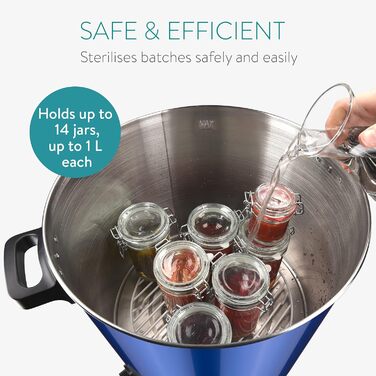 Машина для консервації Navaris 2в1 з функцією глінтвейну - Таймер на 27 літрів до 120 хв Термостат Кран - Каструля для консервації також для гарячих напоїв, виготовлена з нержавіючої сталі, синього кольору