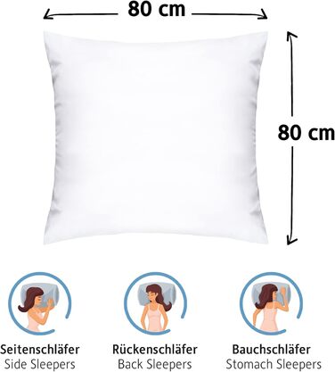 Подушки Komfortec 80x80 см, комплект з 2 шт. , сертифіковані Oeko-TEX, подушки з наповнювачем 1000 г, підходять для алергіків, можна прати, подвійний пакет 80x80 см, класичний