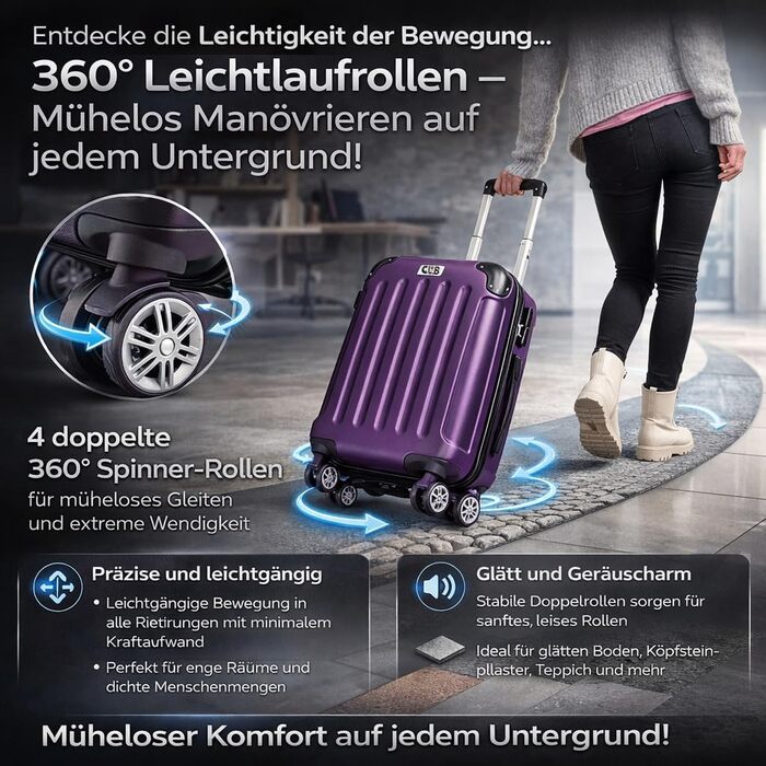 Велика валіза POSH з ABS-пластику - внутрішній об&39єм 100 л - легка валіза з твердою оболонкою 3,7 кг, 75x50x30 см - дорожня валіза з кодовим замком - колеса, що плавно обертаються на 360 - для поїздок на 10-14 днів, фіолетовий XL - великий