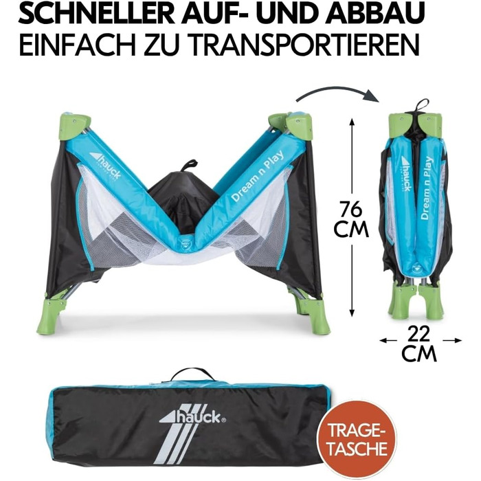 Дитяче ліжечко Hauck Dream n Play з матрацом - Складане дитяче ліжечко з сумкою - Водяно-блакитний