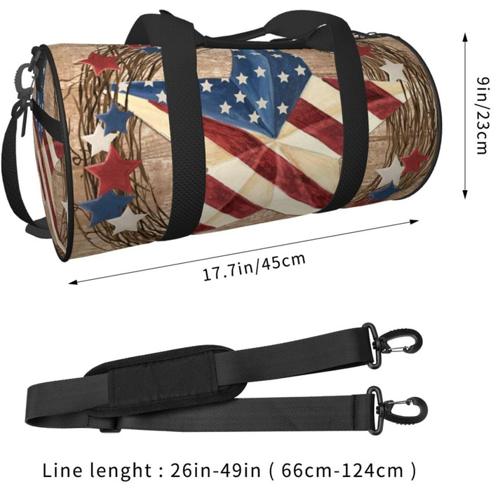 Спортивна сумка для подорожей, дизайн Американський патріотичний принт, Чорний колір, Універсальний розмір