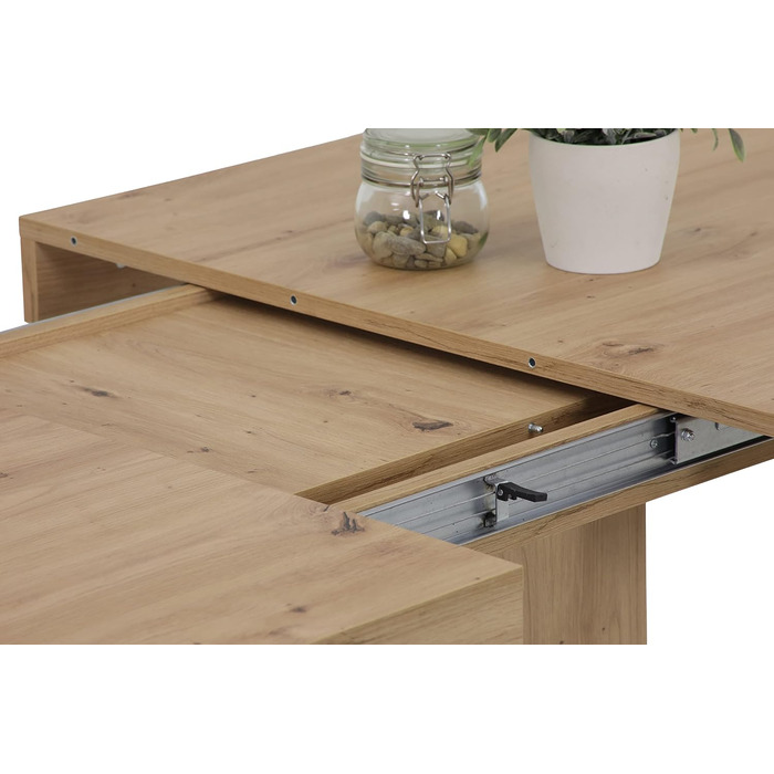 Обідній стіл Agnes на п&39єдесталі, матеріал на основі дерева з меламіновим покриттям, декор Artisan Oak, синхронізоване висування, 140-220x90x76 см