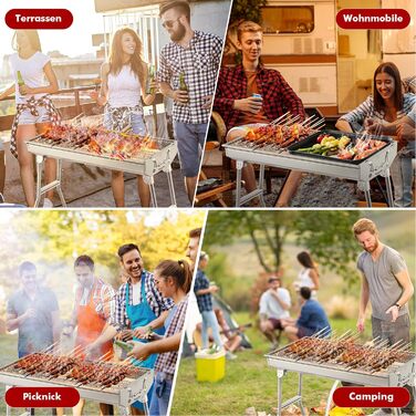 Переносний вугільний гриль 100 см з решіткою для шашлику та барбекю для саду, кемпінгу, тераси Складаний гриль для пікніка з нержавіючої сталі