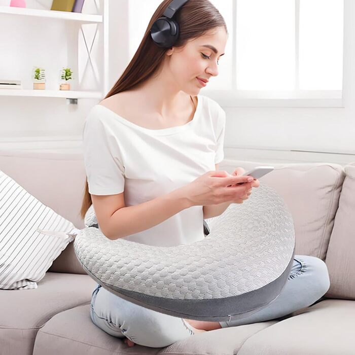 Ергономічна в&39язана подушка Crealis, в&39язана гачком опорна подушка, ергономічна подушка Crealis, подушка для читання та ігор для творчих моментів, підлокітник для читання, гри, роботи, в&39язання гачком, рукоділля, сірий