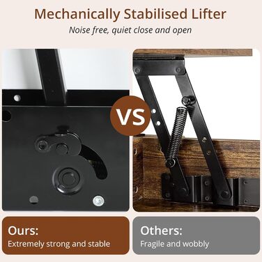 Журнальний столик VOWNER з регульованою висотою, багатофункціональний журнальний столик 3-в-1, який можна перетворити на стіл для вітальні/обідньої кімнати, журнальний столик із прихованим місцем для зберігання, 120Д x 60Ш x 68В см (чорний)