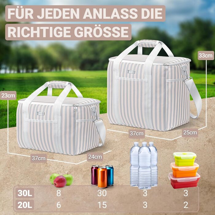 Велика складна сумка-холодильник HOEL 20 л та 30 л - Ізольована термосумка - Водонепроникна та герметична сумка для ланчу - Ізольована сумка для автомобіля та покупок - Сумка для пікніка, сумка для ланчу 30 л, бежевого кольору