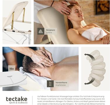 Зонний масажний стіл, складний масажний стіл, регульований по висоті алюмінієвий масажний стіл, портативне масажне ліжко з аксесуарами, підголівник, підлокітник, сумка для перенесення - бежевий. Ширина без підлокітників 78 см. Бежевий., 3-