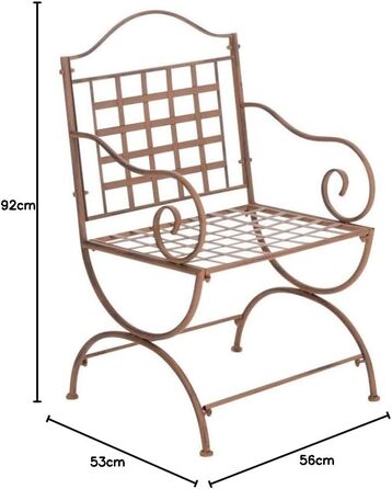 Залізний стілець CLP Lotta в стилі модерн I Вуличне крісло з підлокітниками I Залізне садове крісло ручної роботи I в наявності, колір античний коричневий