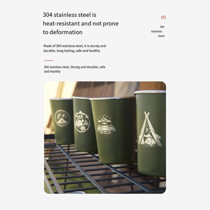 Набір із 4 кавових чашок з нержавіючої сталі 304 об&39ємом 350 мл для активного відпочинку, білий, для походів