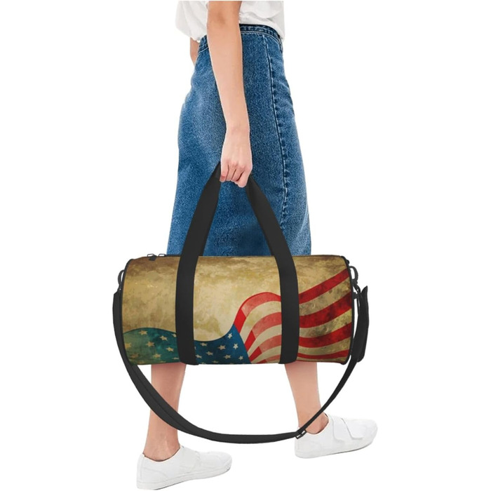 Спортивна сумка, дорожня сумка, вінтажний стиль, з принтом американського прапора, сумка на нічліг, чорна, універсальний розмір, сумка для подорожей