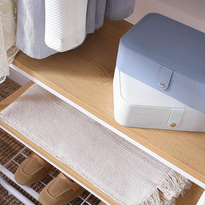 Вішалка для верхнього одягу, Шафа, Вішалка для одягу, з полицею для взуття, Вішалка для взуття, Передпокій, Спальня, 58 x 28 x 181 см, Скандинавський, Білий Золотий HSR81WN Матовий білий Золотий дуб