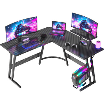 Ігровий стіл L-подібний 120x120 см, Кутовий стіл для ігор, L-подібний стіл з підставкою для монітора, Карбоново-чорний 120 x 120 см Чорний