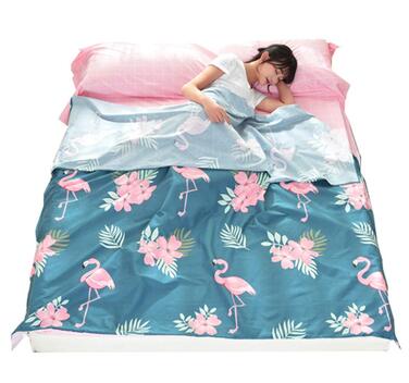 Ультралегкий портативний бавовняний спальний мішок-підкладка Stillshine для одного/двомісного подорожі з візерунком &quotФламінго&quot, для кемпінгу на свіжому повітрі (синій фламінго, 160 * 230 см)