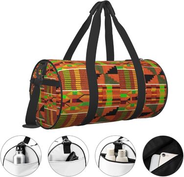 Спортивна сумка, дорожня сумка, з африканським етнічним принтом, чорна, універсальний розмір