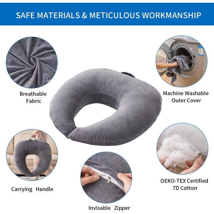 Подушка для підтримки постави на колінах, для читання, гри та в&39язання гачком, подовжена подушка-підлокітник у формі серця для сидіння на дивані або в ліжку, чохол, який можна прати (м&39який сірий колір)