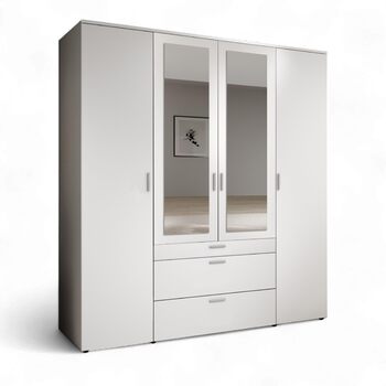 Шафа з дзеркальними дверима білого кольору - Універсальна 4-дверна шафа для вашої спальні - 180 x 195 x 56 см (Ш/В/Г) 4-дверна біла